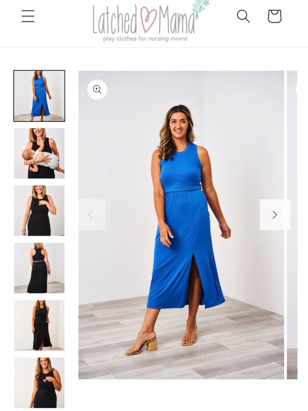 Latched Mama Ribbed Midi Royal Blue Sleeveless Nursing-Friendly Dress